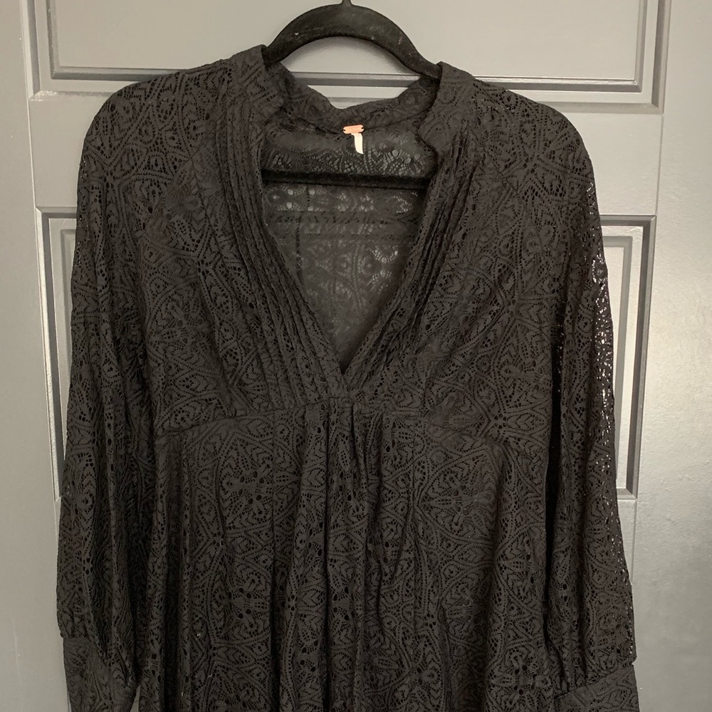 Black lace, long-sleeve dress, Free People
